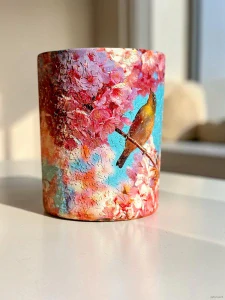 Svícen s motivem ptáčka